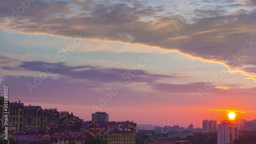Sunset timelapse over Moscow city with dramatic clouds 