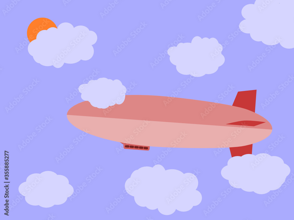 Fototapeta premium Zeppelin among clouds in sky