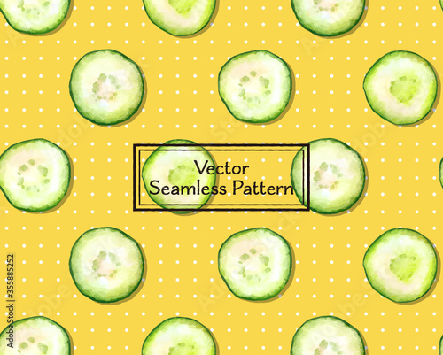 スライスしたキュウリ（胡瓜）のシームレスパターンベクターイラスト