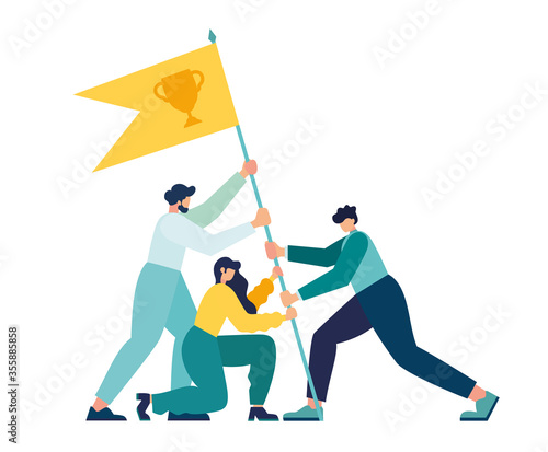 Vector illustration  teamwork  goal achievement  flag as a symbol of success and heights