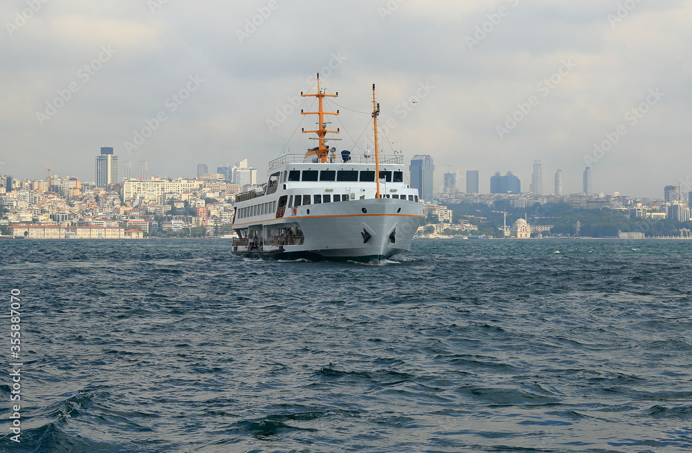 A passenger ferry on the Bosphorus in Istanbul. Turkey