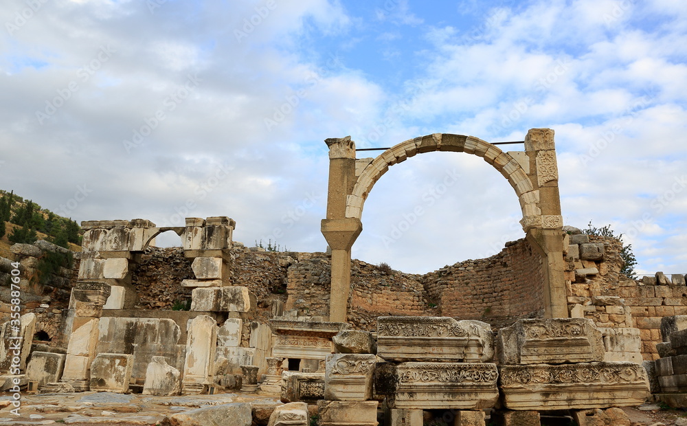 The ancient city of Ephesus, Turkey. Archaeological studies that started a long time ago are still going on. The Corinthian columns and decorations are worth a visit.