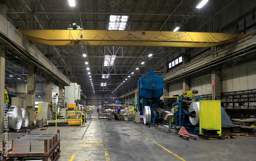 Production department view of an industrial aluminum plate factory.