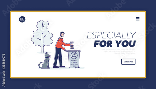 Clean after dog landing page concept. Care of tidy environment and public parks