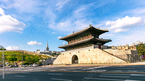 Traffic at dongdaemun gate (Heunginjimun) Seoul South Korea