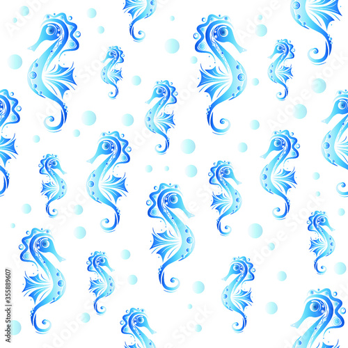 Seahorse creative design. Seamless pattern. Vector illustration.