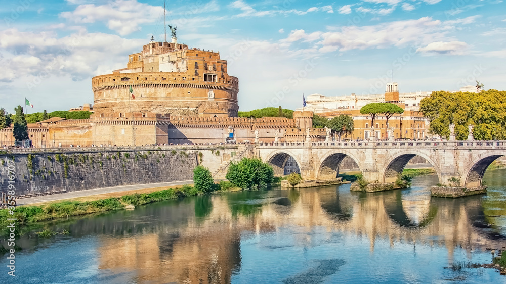 Castle Sant' Angelo next to the Tiber River and the Vatican in Rome