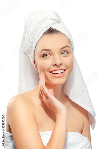 Beautiful Girl After Bath Touching Her Face