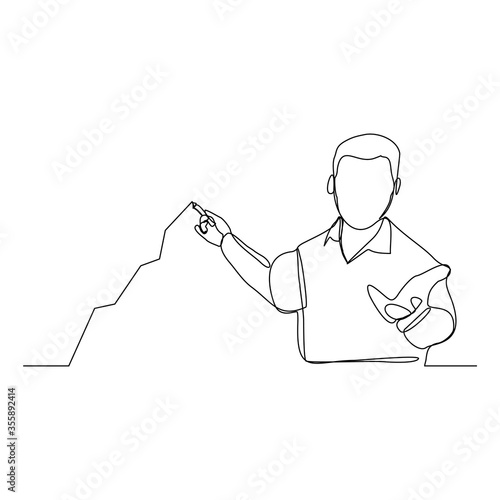 Continuous line drawing of businessman draw rising growth graphic diagram. Vector illustration