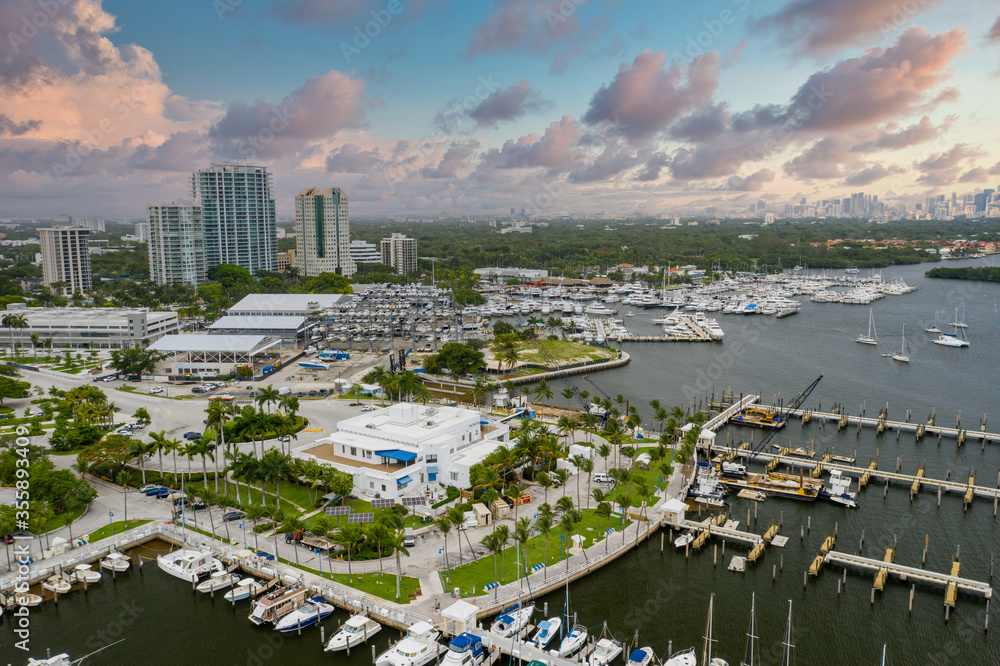 Aerial photo Miami waterfront scene Coconut Grove