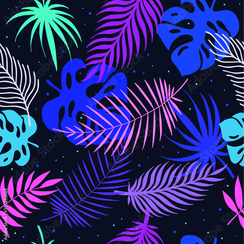 Tropical palm leaves. Vector illustration. Seamless pattern.