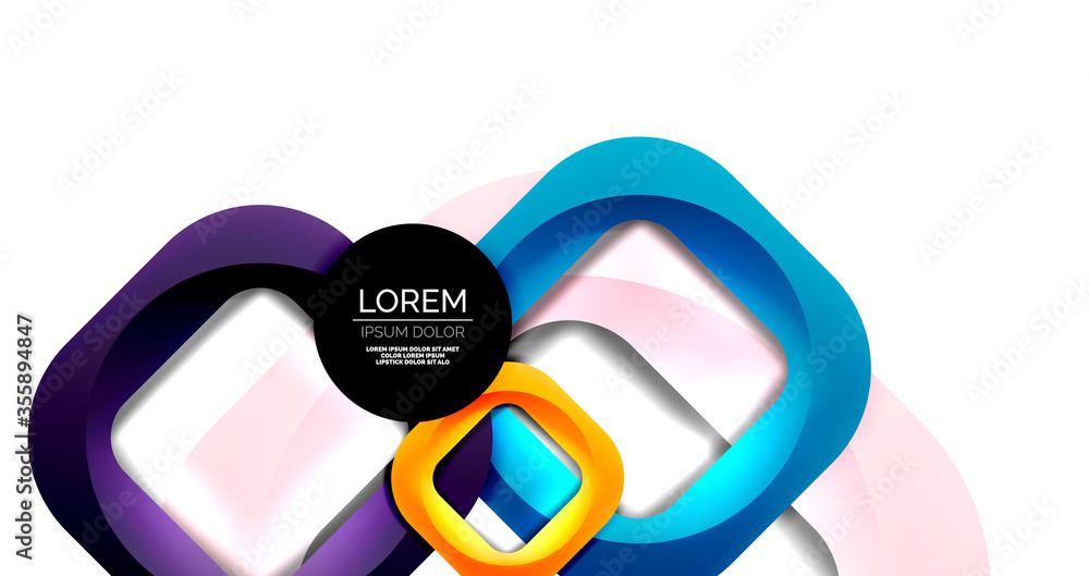 Square geometric vector abstract background, dynamic modern minimal template. Multicolored square shapes with round corners overlapping each other Square geometric vector abstract background, dynamic modern minimal template. Multicolored square shapes with round corners overlapping each other
