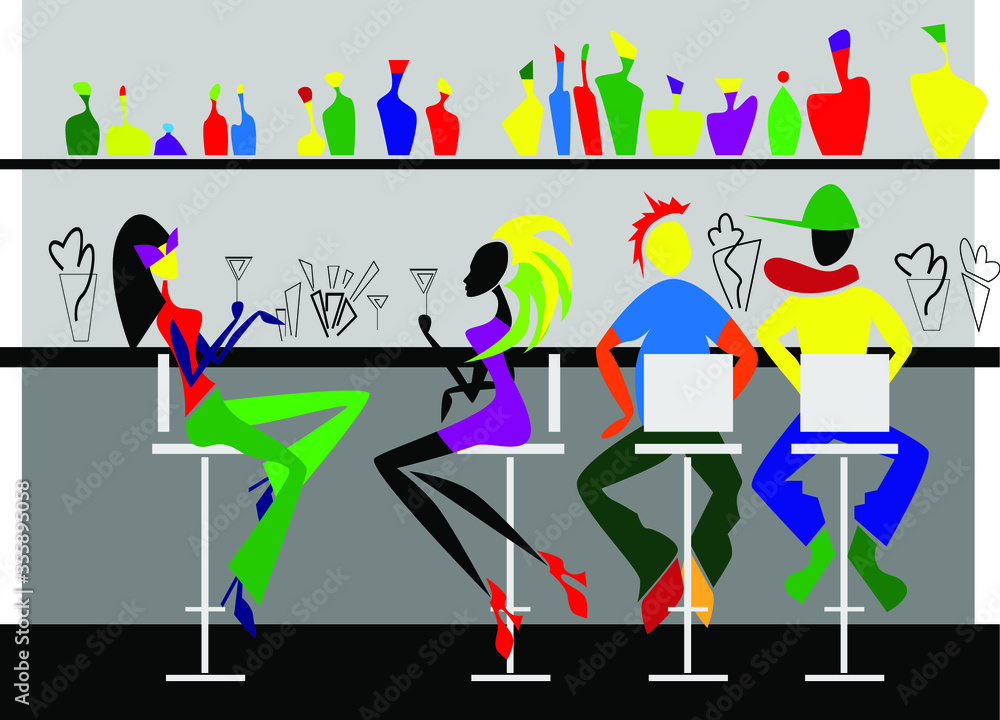 Interior design cololrful vector illustration. Bar scene
Interior design cololrful vector illustration. Bar scene