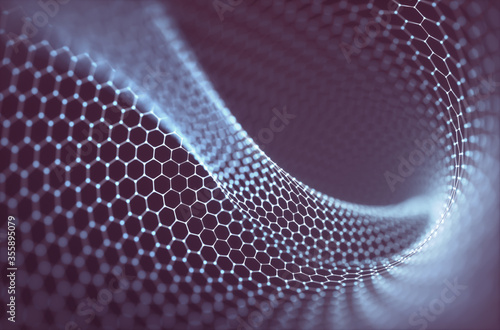 3D illustration abstract background. Conceptual image with hexagonal structure connection. Graphene concept. photo