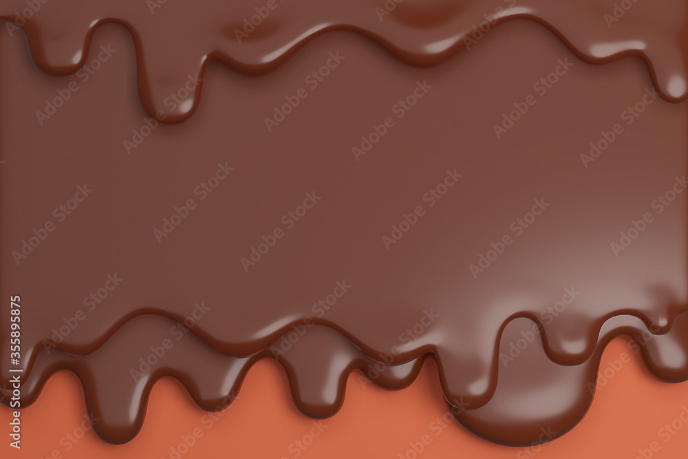 Melted milk brown chocolate flow down.,3d model and illustration.