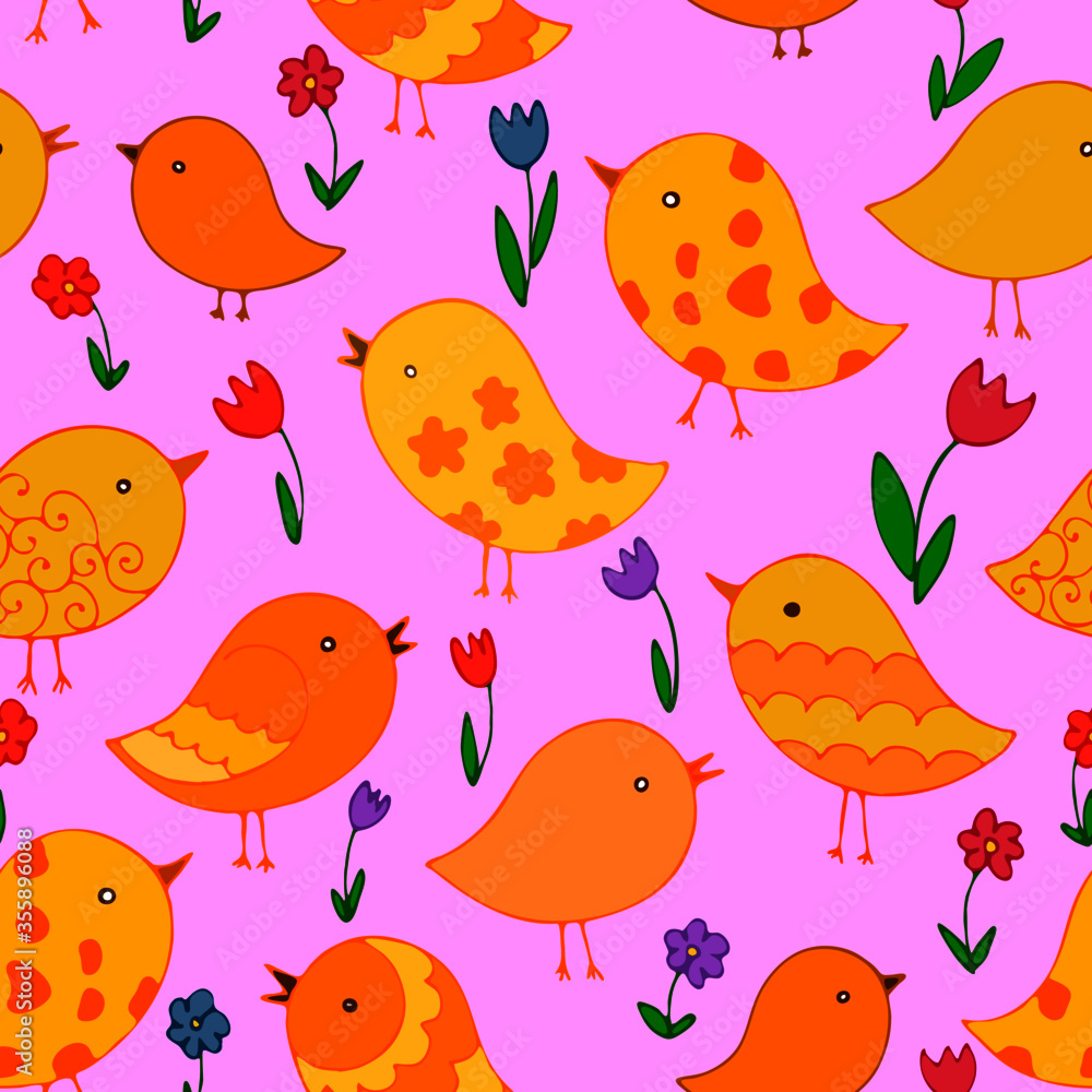 seamless pattern, in bright yellow, baby pattern, decorative small birds, ornament for wallpaper or fabrics, Easter, wrapping paper seamless pattern, in bright yellow, baby pattern, decorative small birds, ornament for wallpaper or fabrics, Easter, wrapping paper