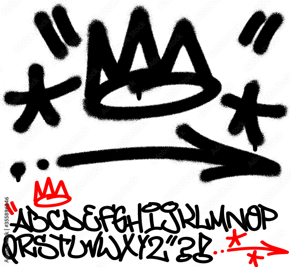 Spray graffiti tagging signs (crown, stars, arrow, quotation marks, dots). Part 8 - obrazy, fototapety, plakaty 
