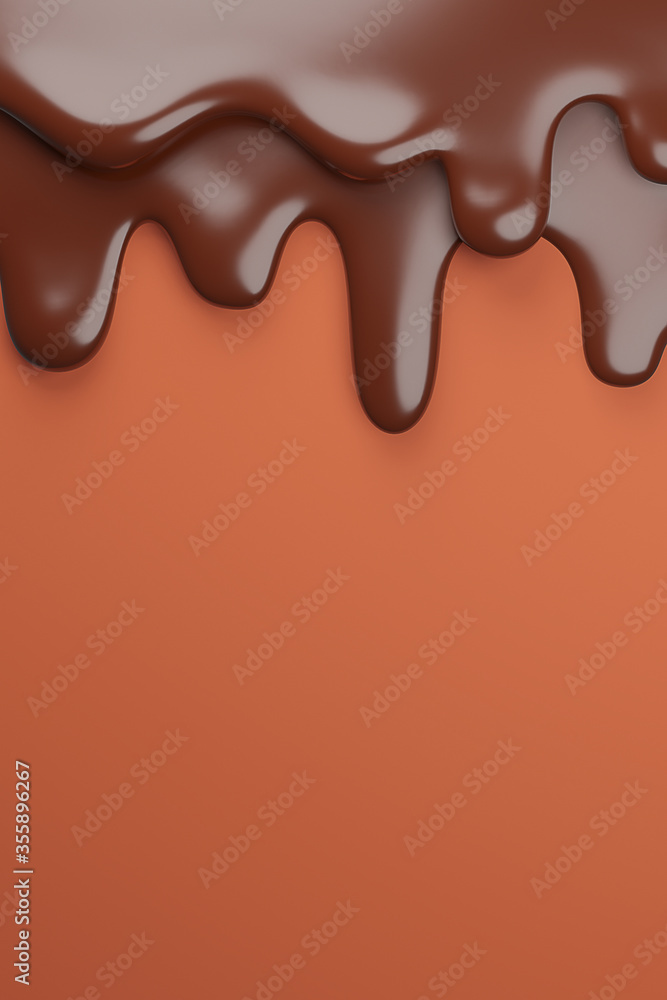 Melted milk brown chocolate flow down.,3d model and illustration. Melted milk brown chocolate flow down.,3d model and illustration.