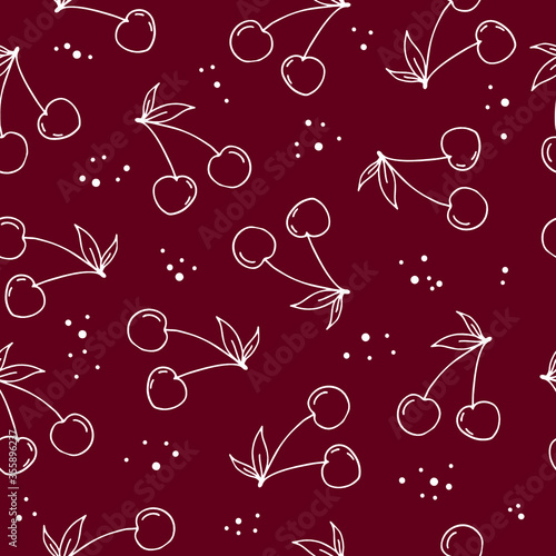 Tropical cherry fruit seamless pattern. Vector illustration.