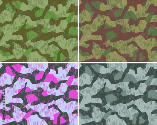 German splinter geometric camouflage. Seamless pattern. Woodland (old summer) and urban (modern) color scheme.