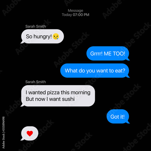 iMessage Interface. Texting Mockup. Telegram Messenger. Flat Vector Message Bubbles. Chat Interface On Black Background