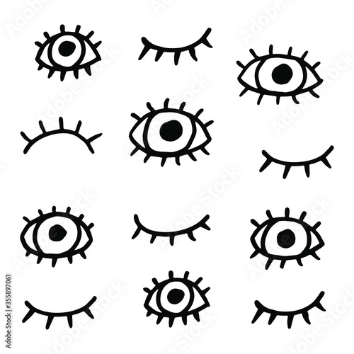 Hand-drawn marker set of eyes with eyelashes.