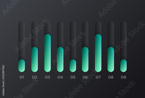 Soft black Neumorphism volume bar UI interface. Trending Vector design UX element.