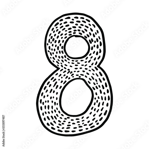 Hand-drawn black and white with marker number eight with dashes.