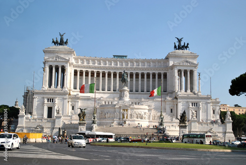 A view from the Piazza Venezia Square on dominated monument at italian Rome. A view from the Piazza Venezia Square on the Vittoriano construction in Rome.