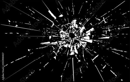 Broken glass, cracks, bullet marks on glass. High resolution. Texture glass with black hole. You can easy change colors or sizes.