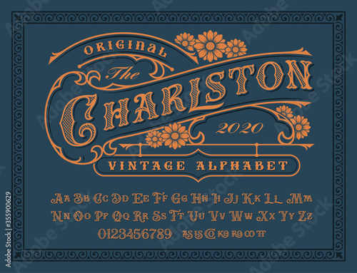 A Vintage alphabet with upper and lower case, numbers, and special ligatures as well. It is perfect for logo and packaging and label designs, short phrases, or headlines. photo