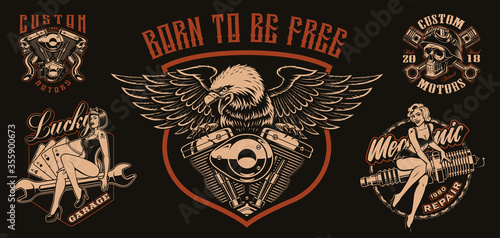 Set of vector biker-themed illustrations for apparel, logos, and many other uses. photo