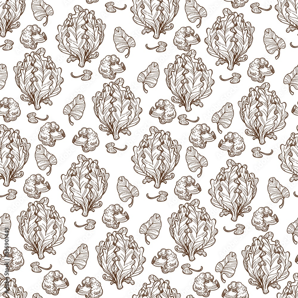 Salad leaves or cabbage, dieting nutrition seamless pattern Salad leaves or cabbage, dieting nutrition seamless pattern
