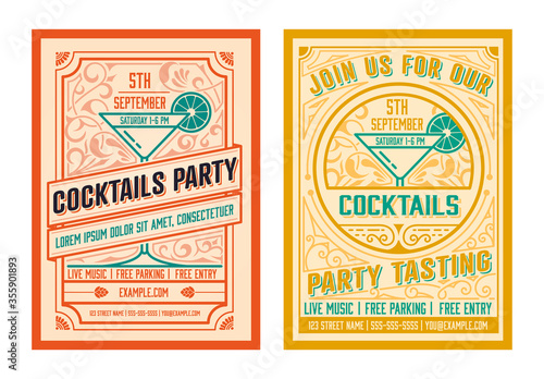 Summer Party Cocktail flyer with vintage ornaments
