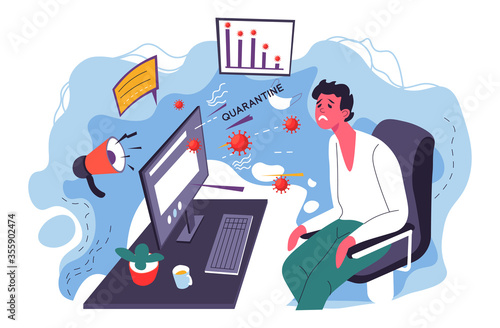 Character on quarantine, worried about news, coronavirus outbreak