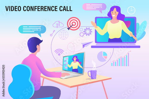 Vector illustration modern flat design. Online video communication concept of video presentation and training in business. conceptual of teamwork.