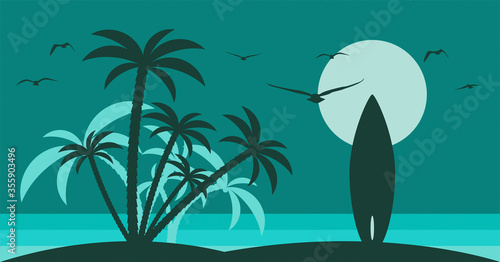 isola tropicale, spiaggia, palme, estate, surf, tavola da surf