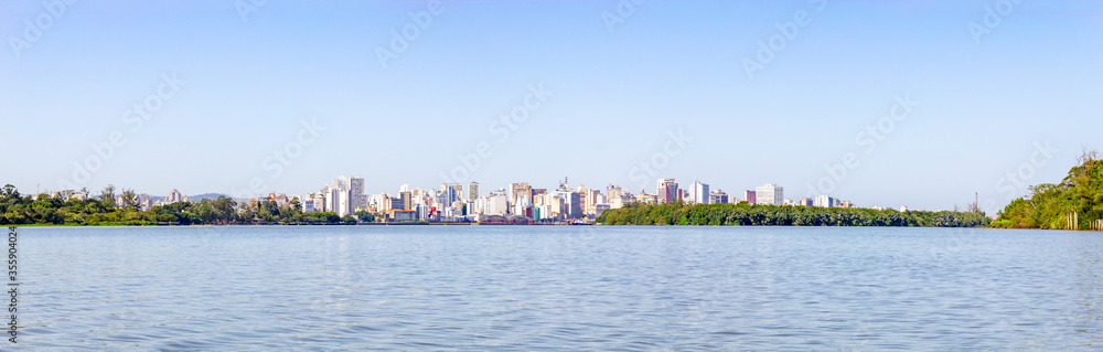 Panorama with Buildings in Porto Alegre city and Guaiba river