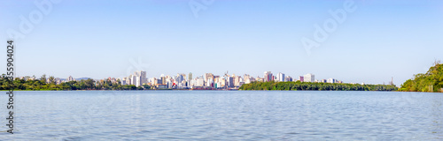 Panorama with Buildings in Porto Alegre city and Guaiba river