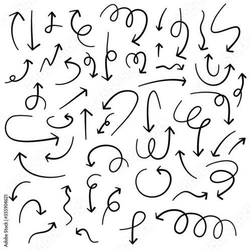 black hand drawn arrows set icon template color editable. Art design grunge sketch handmade watercolor doodle symbol vector sign isolated on white background. Simple logo vector illustration for graph