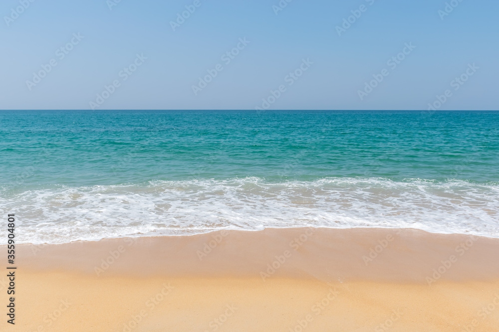 Beautiful tropical landscape beach sea and sand in Mai Khao Beach,Phuket, Thailand .