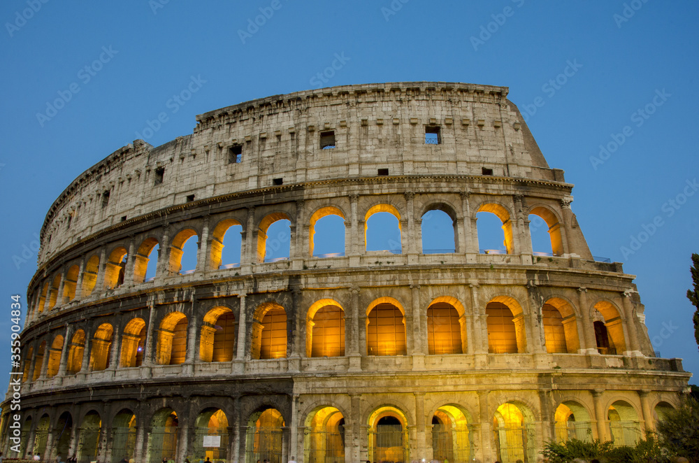 View of Colosseum in Rome at night Italy, Europe