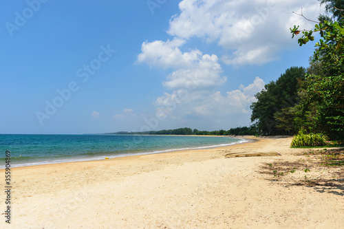 Beautiful tropical landscape beach sea and blue sky in Mai Khao Beach,Phuket, Thailand .