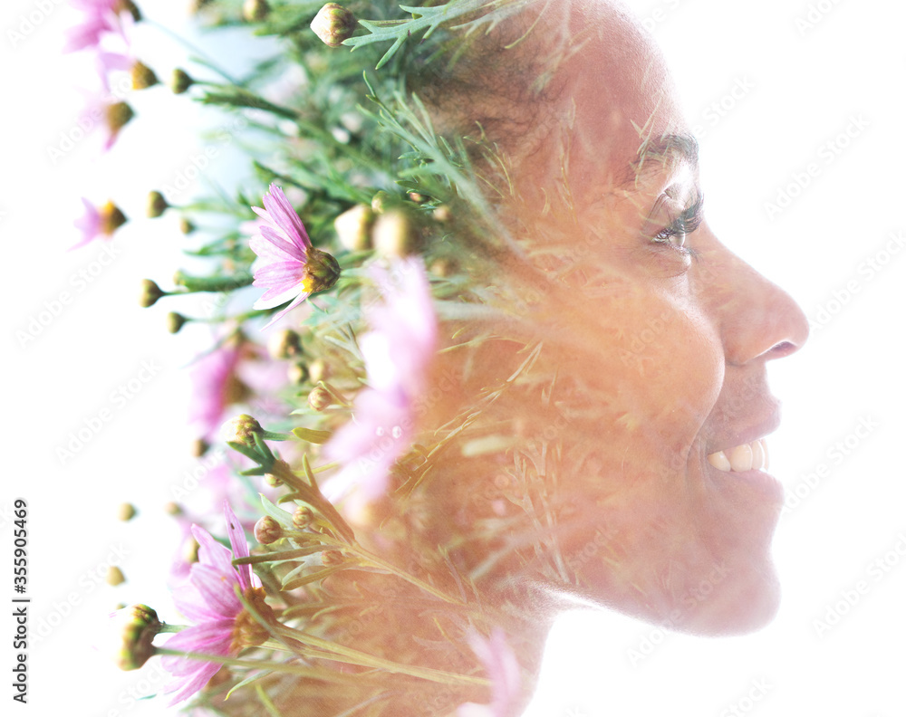 Surreal creative double exposure portrait