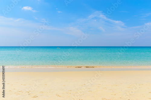 blue sky background with beach and white sand in Phuket island, Thailand