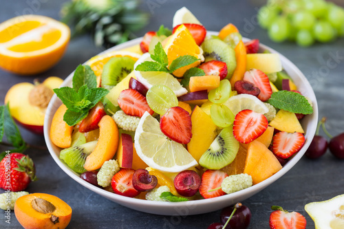 Healthy fresh fruit salad in the bowl