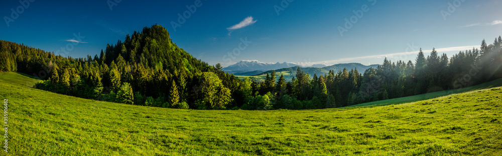 Widok na Tatry z Wysokiego Wierchu, Pieniny, Polska, Słowacja Widok na Tatry z Wysokiego Wierchu, Pieniny, Polska, Słowacja