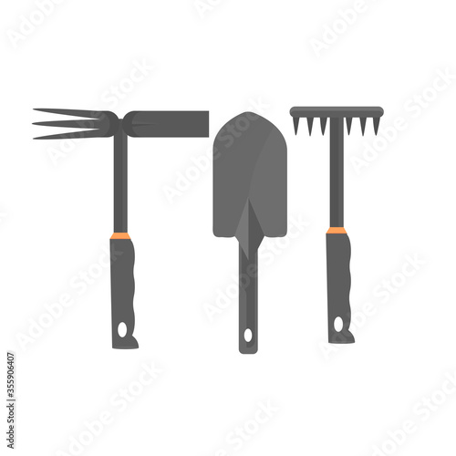 set different gardening tools various garden equipment rakes and shovel isolated vector illustration