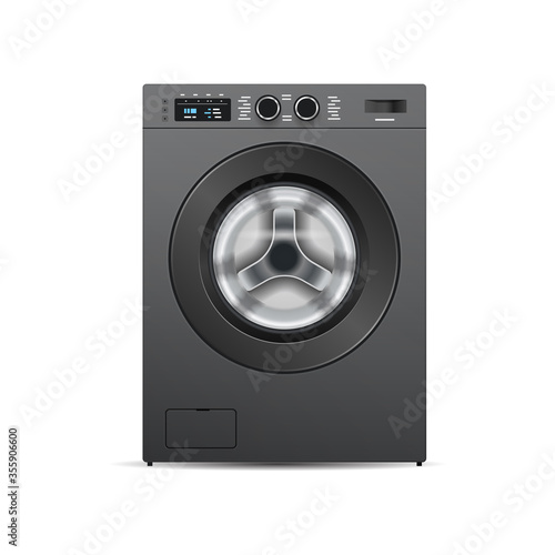 realistic washing machine isolated on white background front view of steel washer domestic household appliance concept vector illustration