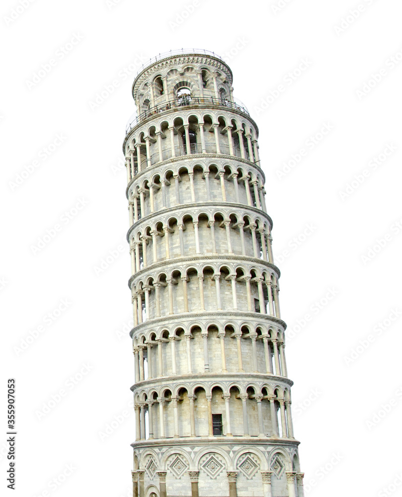 leaning tower of pisa, italy  isolated on white